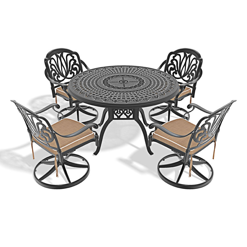 5-Piece All-Weather Cast Aluminum Dining Set, 4, Beige