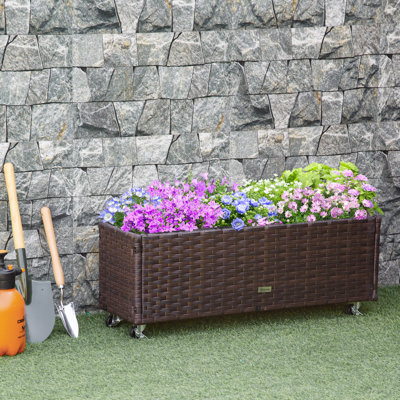 Poly Rattan Hochbeet Mit Rollen Braun 94,5 X 31 X 36 Cm