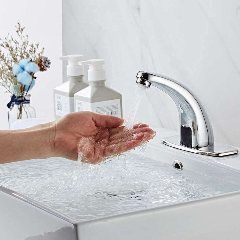 Automatic Chrome Touchless Faucet by BathSelect – Infrared Sensor, Single Hole Installation, Includes Deck Plate​
