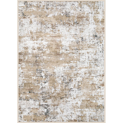 6' x 9' Modern Abstract Washable Area Rug, Neutral Soft Non-Slip Stain Resistant Indoor Rug for Living Room Bedroom, Beige