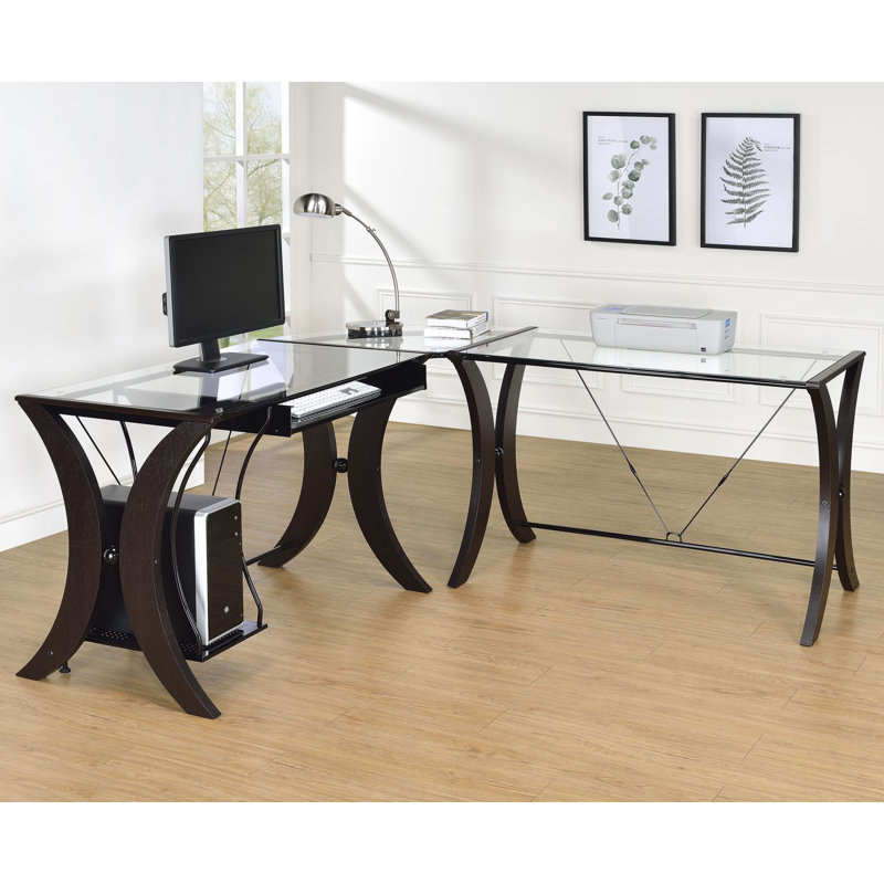 L-Shaped Glass Top Computer Desk