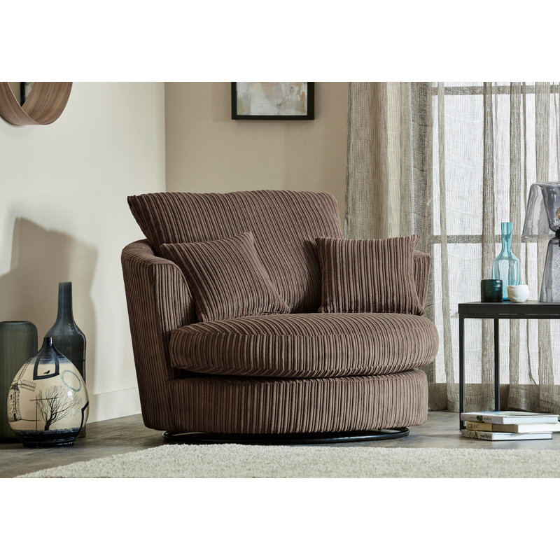 Moana Upholstered Corduroy Swivel Barrel Chair, Chocolate