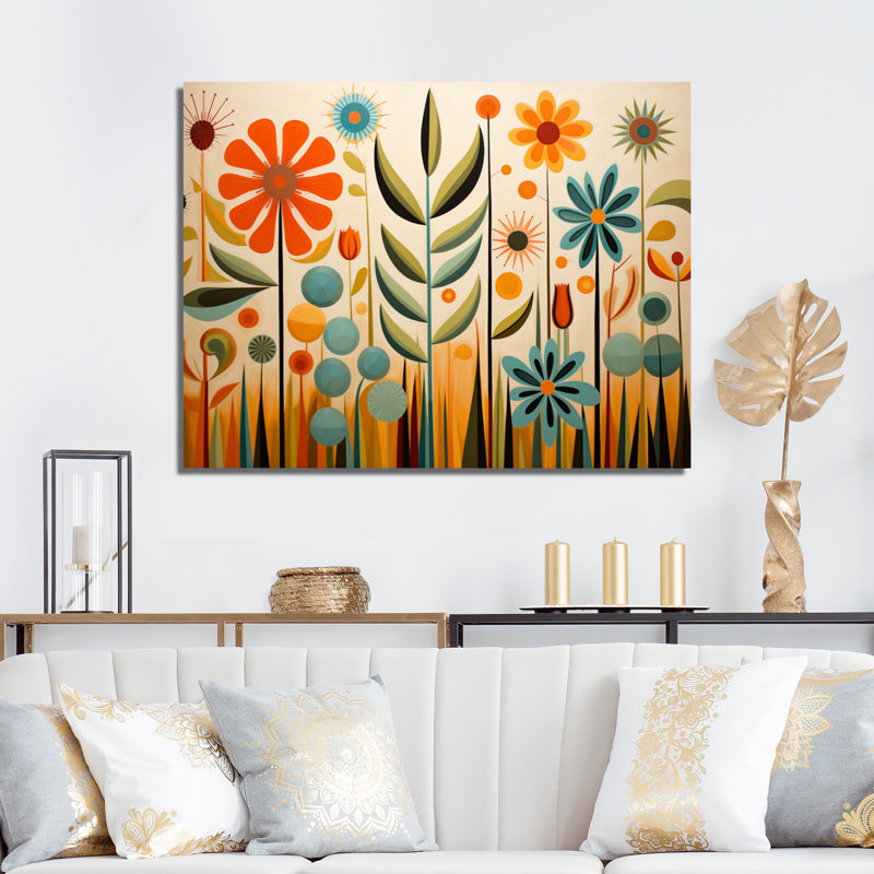 «Red Mid Century Mod Nature - Abstract Midcentury», reproduction d'art sur toile, Toile tendue, H 34 po x l 44 po, Sans cadre