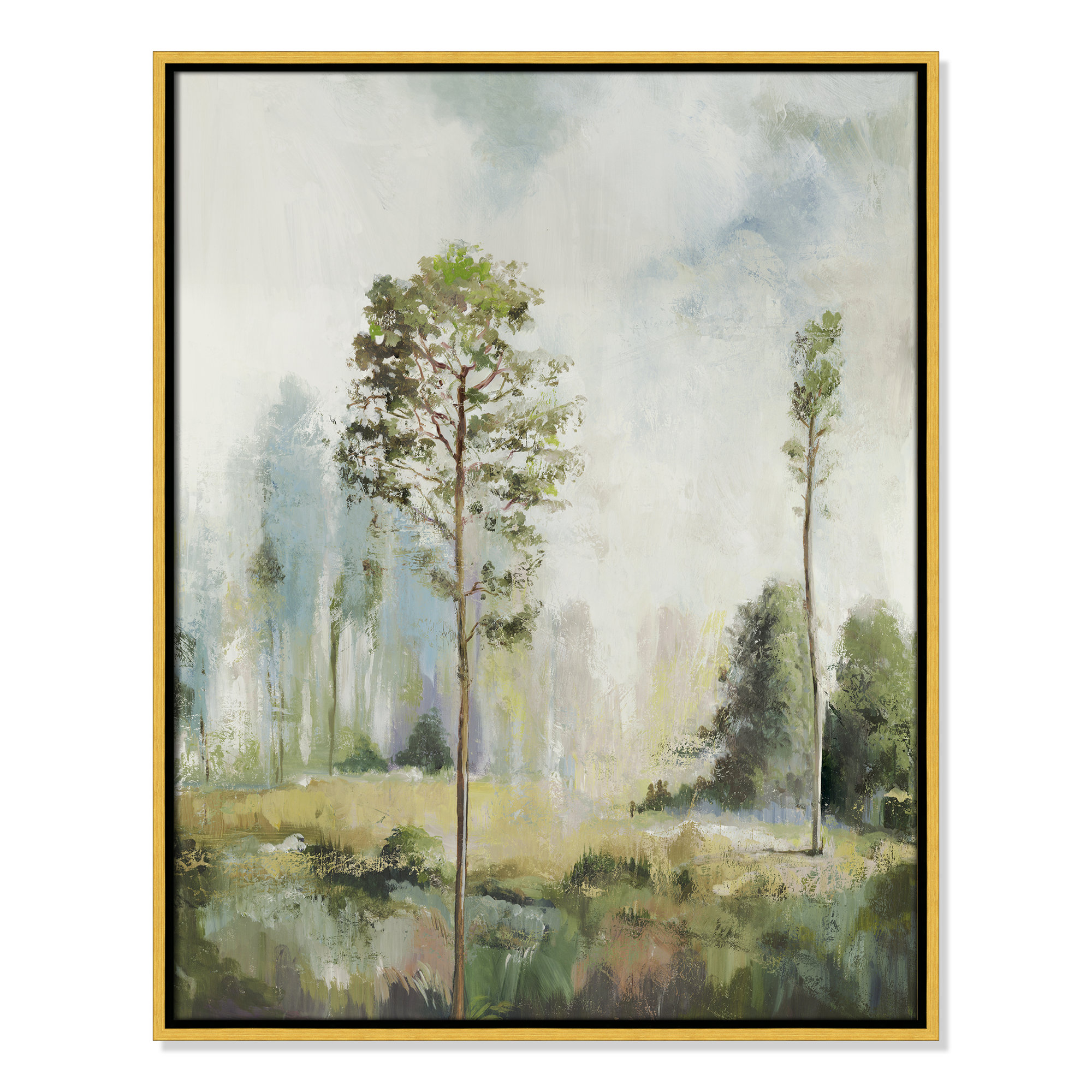 Tall Green Trees I by Teton Pearce - Floater Frame Print on Canvas, Gold, 29.5" H x 23.5" W