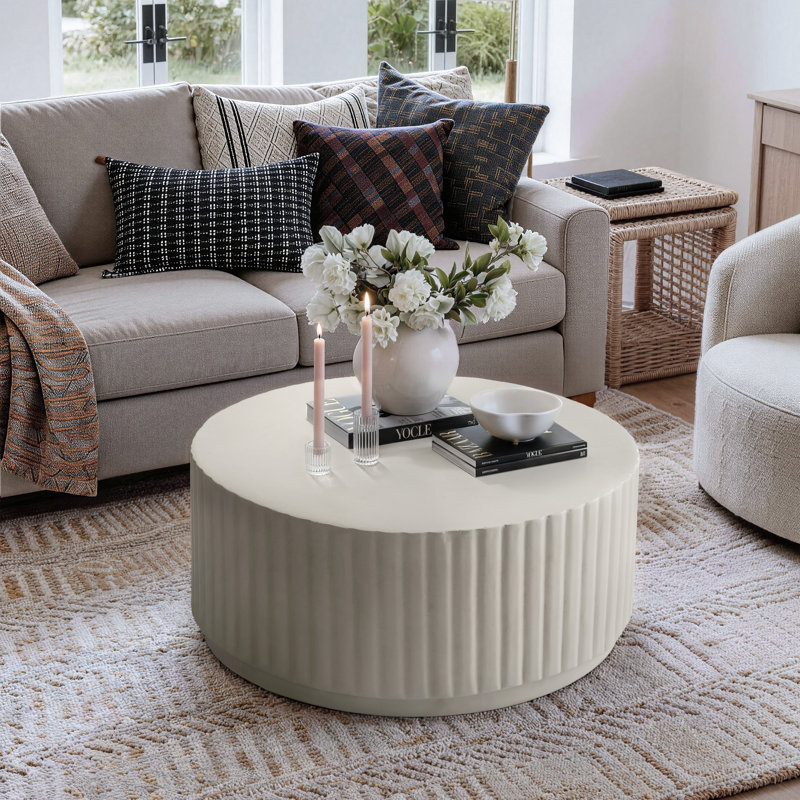 Albert Round Fluted Coffee Table, White