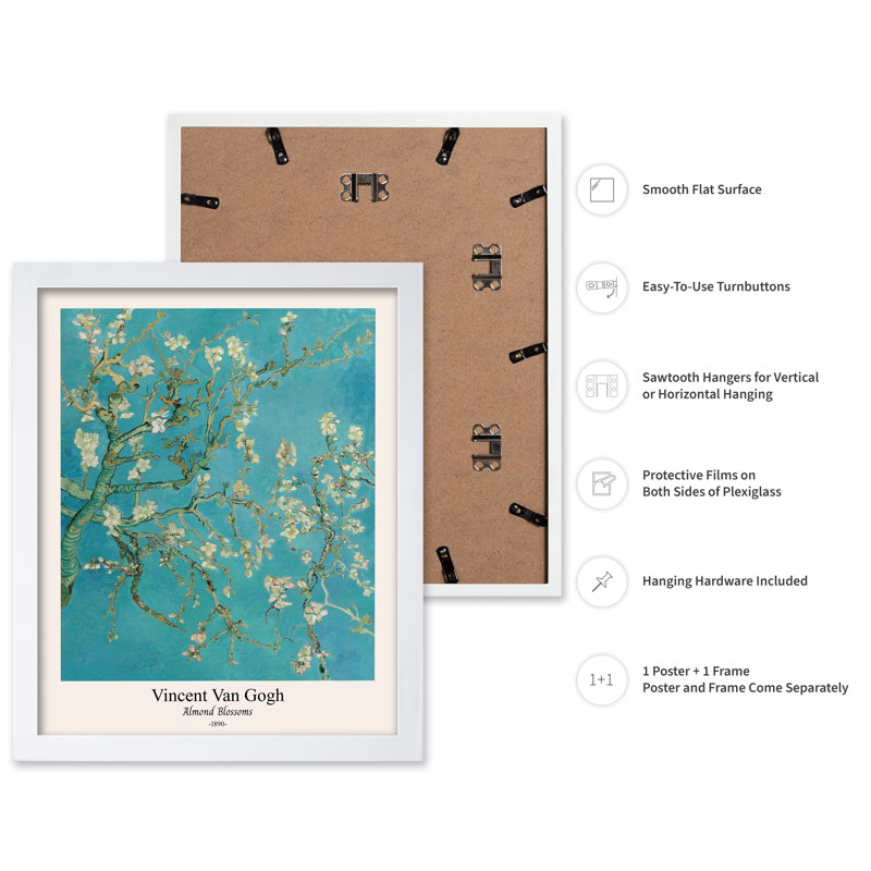 Van Gogh - Fleurs d'amandier, Poster, White Framed, 11"H x 14"W