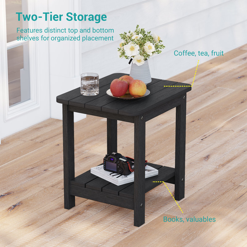 Patio Outdoor Adirondack Plastic/Resin Side Table Weather Resistant End Table, Black