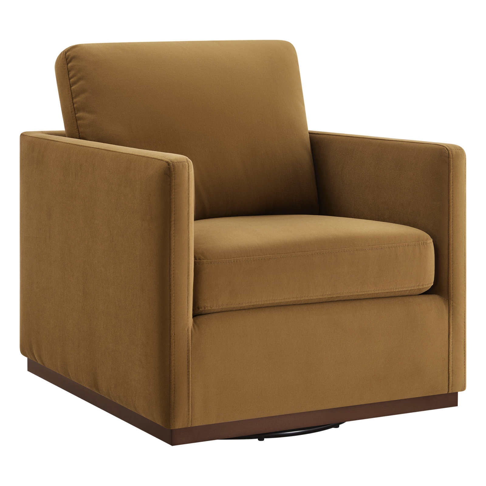 Bobbi Upholstered Swivel Armchair, Soren Ochre Performance Velvet