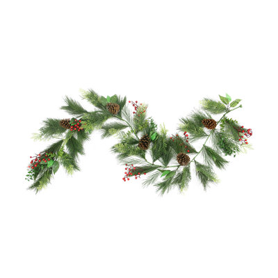 6' Long Needle Pine Red Berry and Pine Cone Artificial Christmas Garland - Unlit
