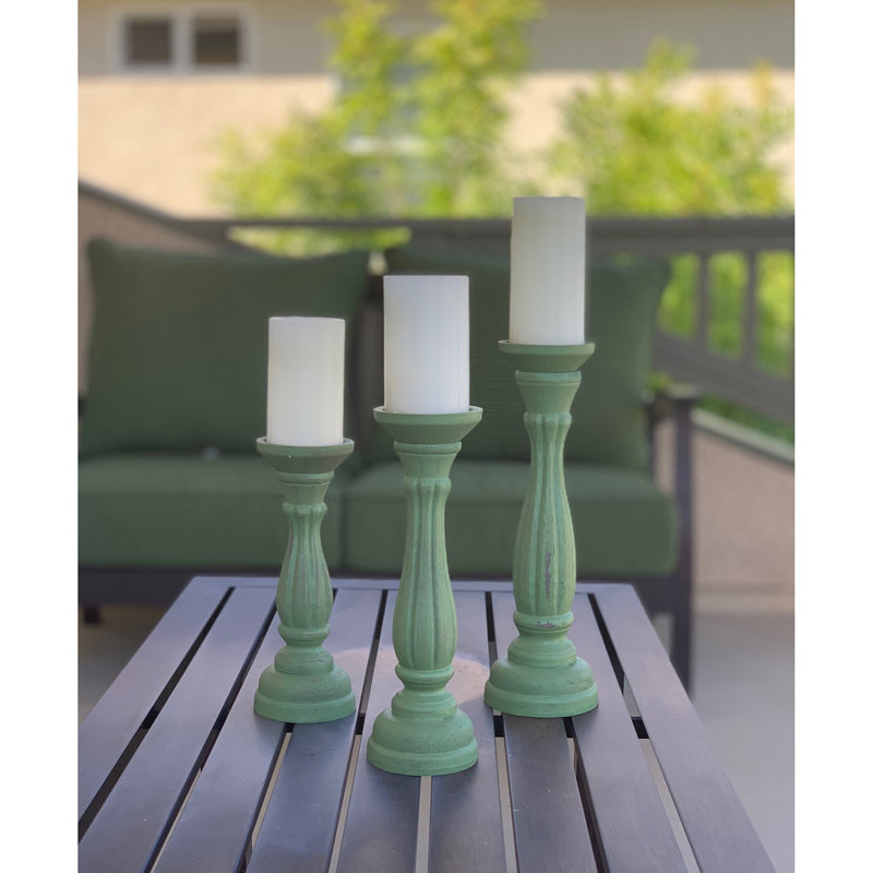Wood Tabletop Candlestick, Green