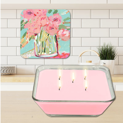  Bougie en cire de soja rose 20 po 3-en-1 avec couvercle