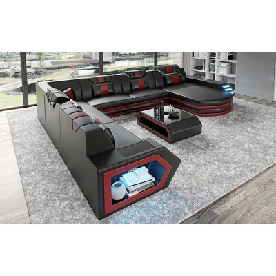Canapé modulaire en cuir véritable de 149,5 po Ambistroie