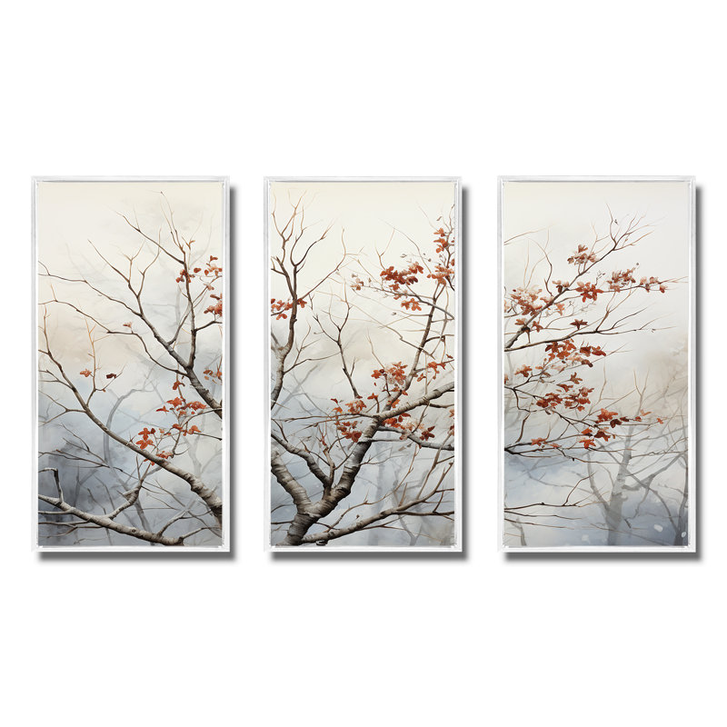 Brun brun, oiseaux printaniers - art mural arbre, Cadre flottant blanc, H 32 po x l 48 po x P 1 po