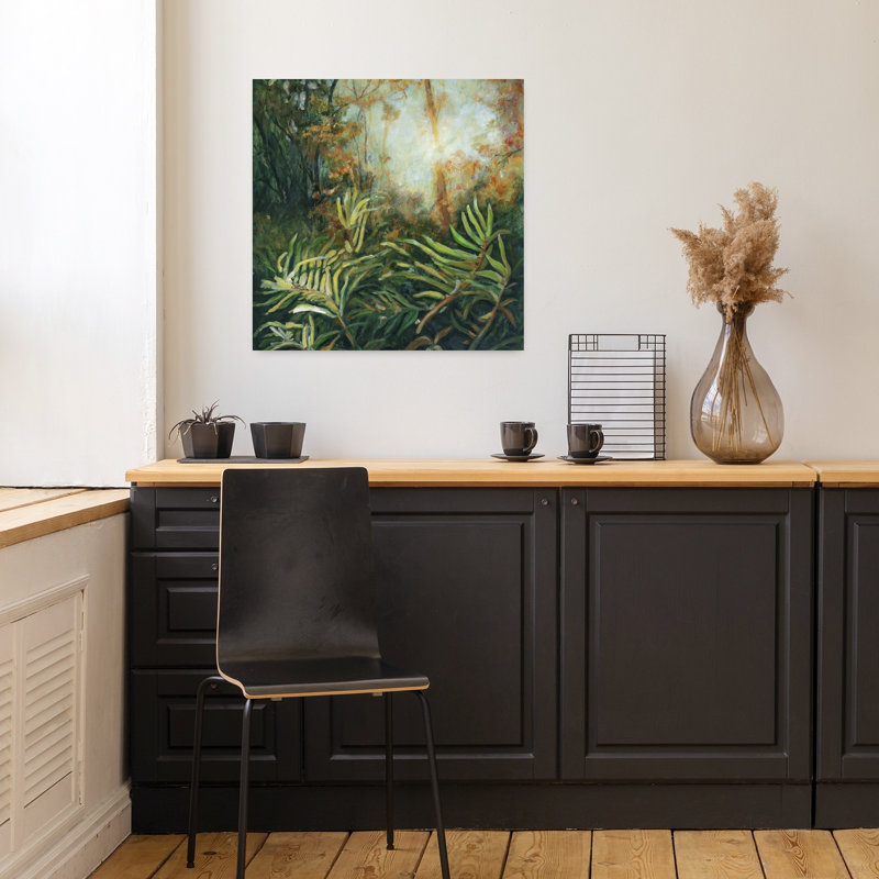 Sunlit Forest Glade Abstract Contemporary Mystical Fern Forest Landscape Wall Art by Ilse Kruger - Wrapped Canvas Print