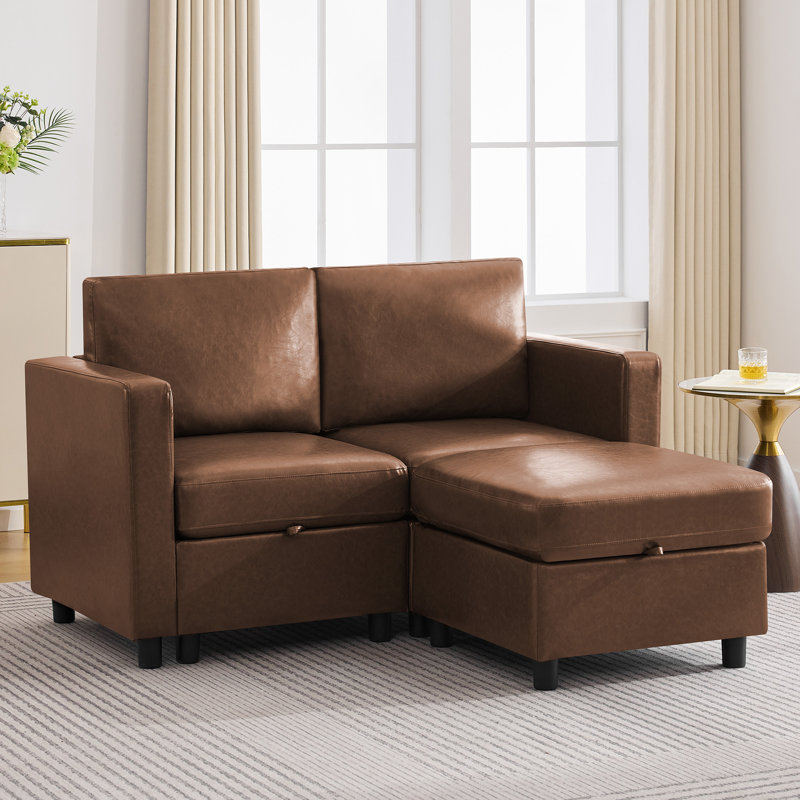 Ensemble de canapé modulaire en similicuir avec repose-pieds de rangement - 2 places + repose-pieds, 2 Seat + 1 Ottoman