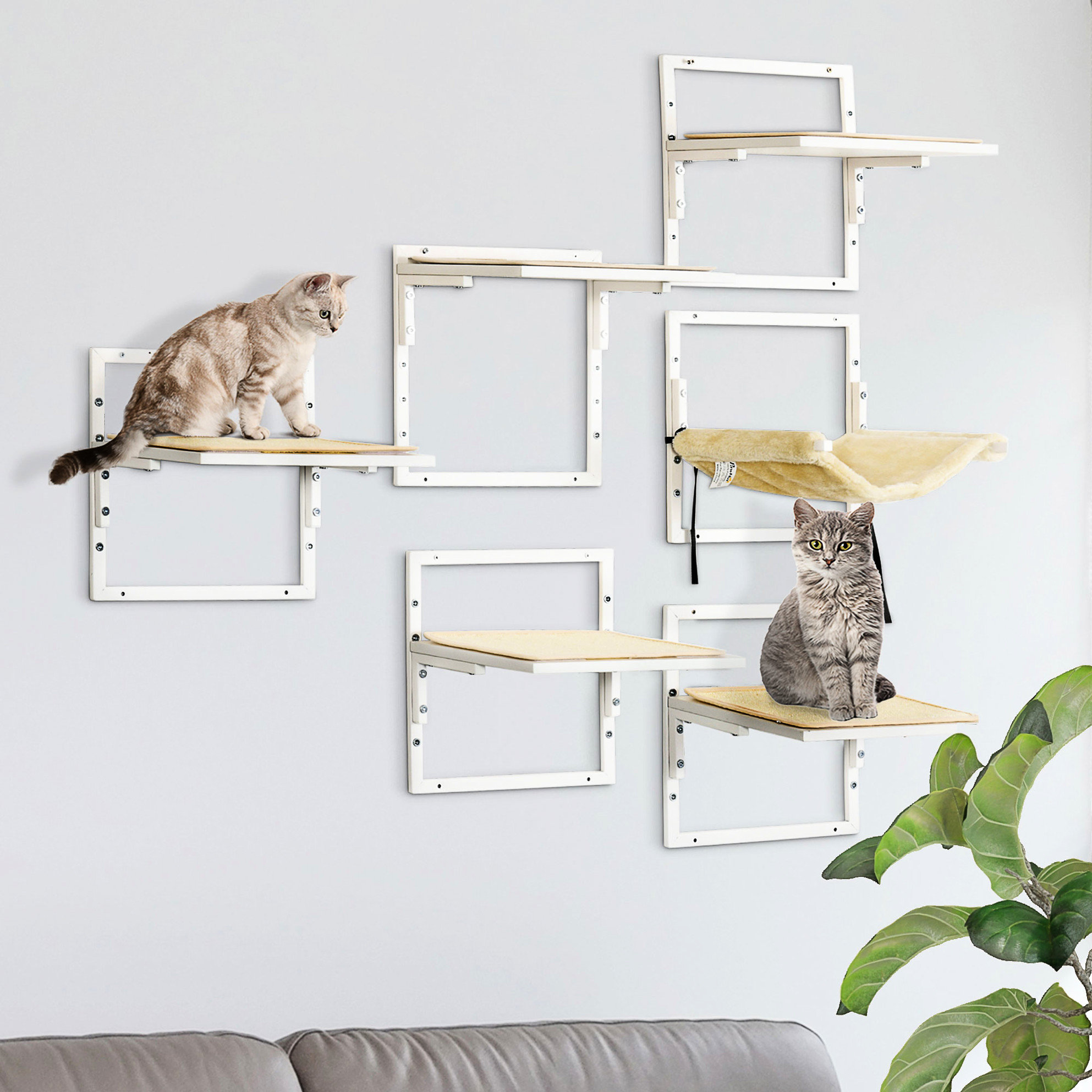 Latitude Run® 6 Cat Wall Shelves - Cream. Modern Height Adjustable