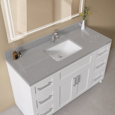  48" x 22" Solid Surface Engineered Stone Bathroom Vanity Top with Integrated Sink Faux Stone Countertop with 4 inch Backsplash for Mordern Barthoom in Gray Speckled Marble