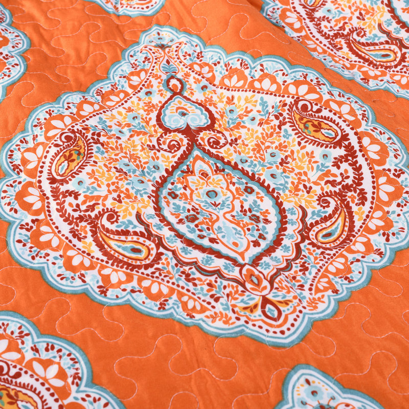 Harley Reversible Blue and Tangerine Microfiber Full Quilt Set