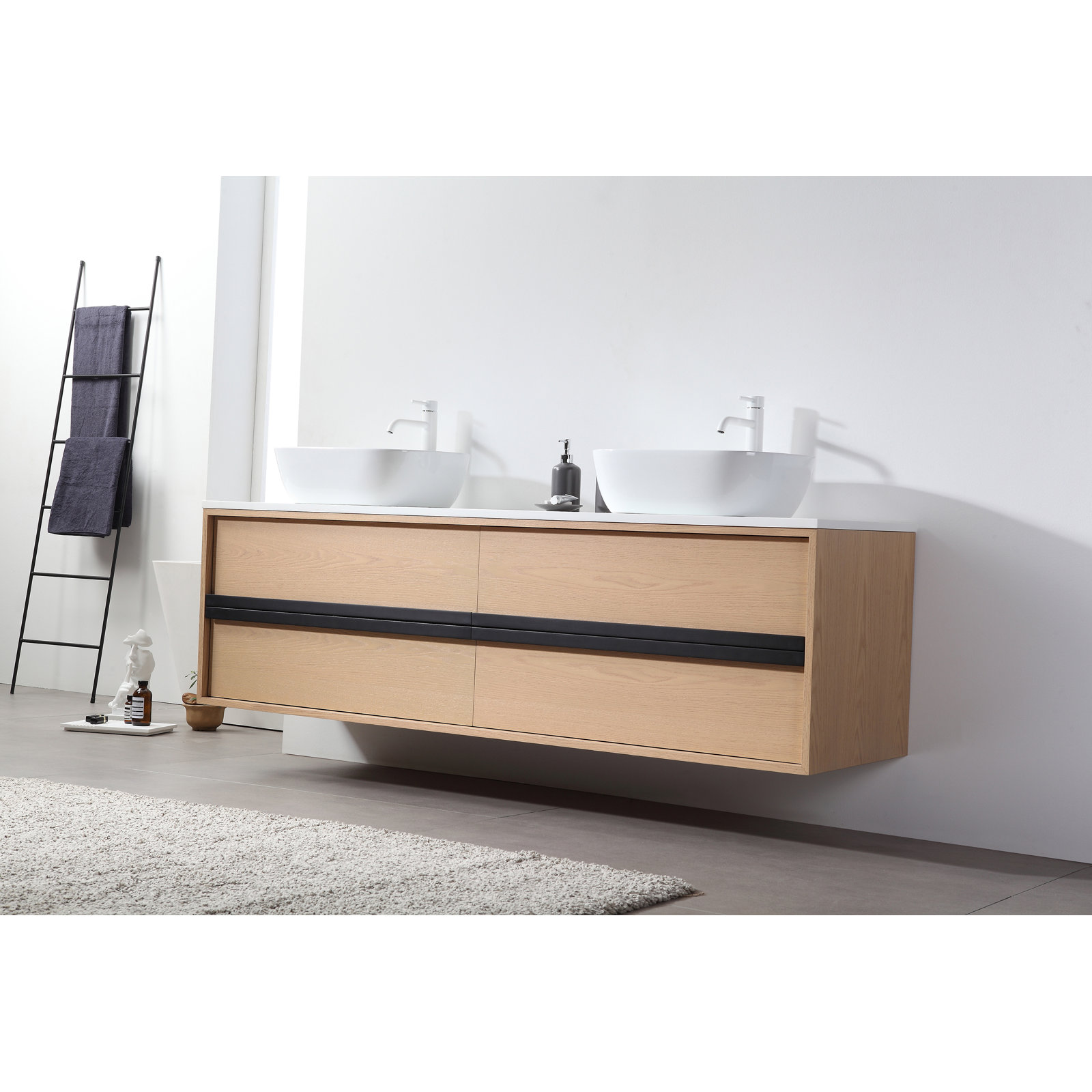 Sintra 72" Cedar Double Bathroom Vanity, Whitewash, Gloss White