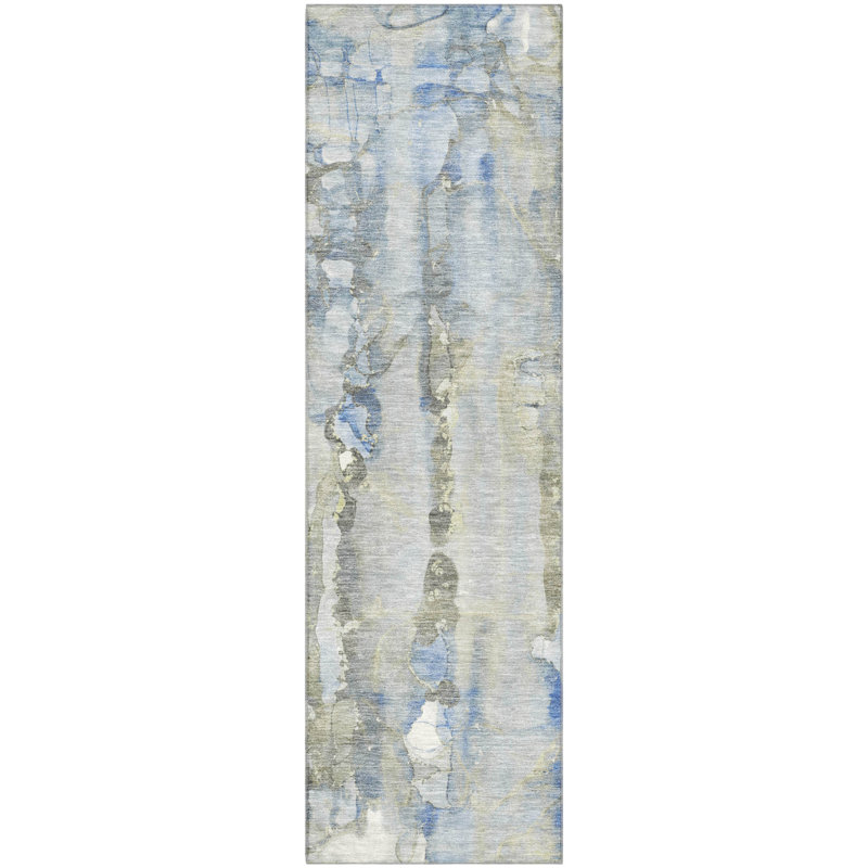 Premium Machine Washable Mayfield AMF2120 Abstract Rug, Sky, 2'3" x 7'6" Runner