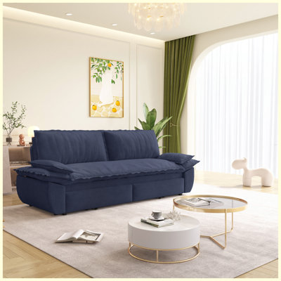 Queen Size Corduroy Upholstered Convertible Sleeper Sofa Bed Blue