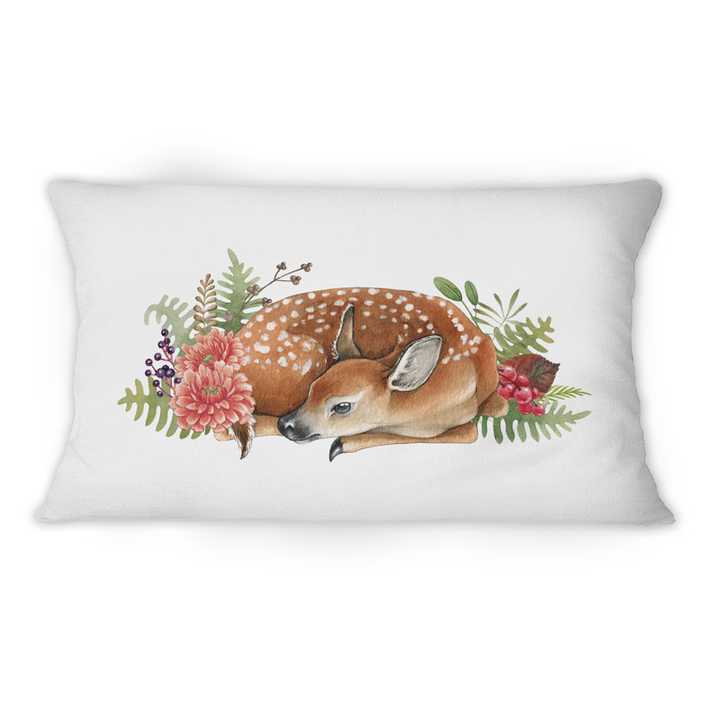 Deer Cub In Flowers Decor - Coussin décoratif imprimé traditionnel 1