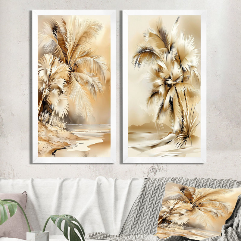 «Maui's Beach Tropical Palms Landscape I - Palm Trees», ensemble d'art mural, H 32 po x l 32 po, Cadre simple blanc