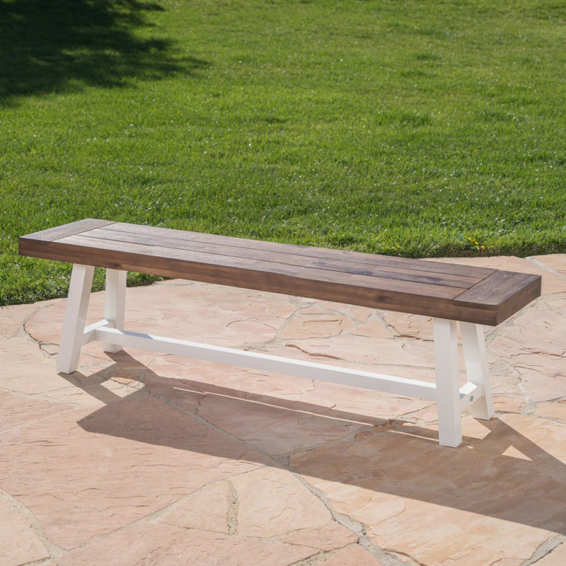 Eules 17.5" H x 63" W Solid Wood and Metal Outdoor Dining Bench, Dark Brown/White Rustic