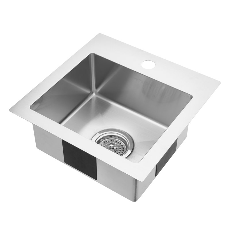 Évier de bar encastré en acier inoxydable avec ensemble de drain L 15 po x l 15 po