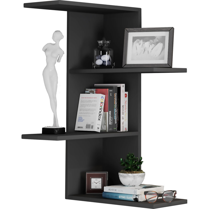 Seleste 77cm H x 45cm W Floating Bookcase, Black