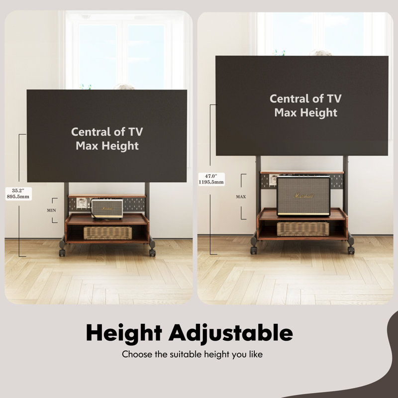 Art FITUEYES Mobile TV Stand Mount for 40-85 Inch TVs,with One Wooden Large Storage,with LED Light