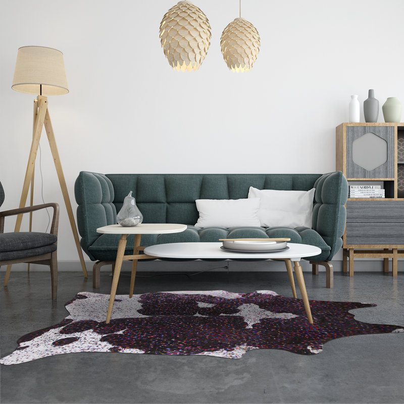 Tapis en cuir de vache noir et blanc, Nouveauté 5 pi 8 po x 6 pi 7 po