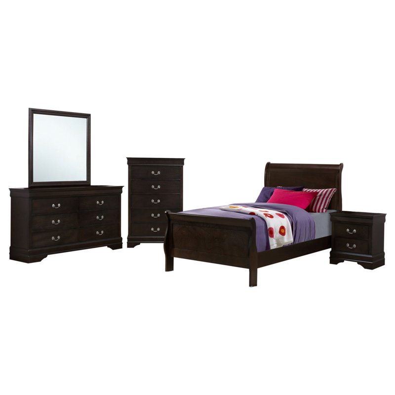 Ensemble de chambre à coucher avec lit simple 5 pièces Bruno Cappuccino