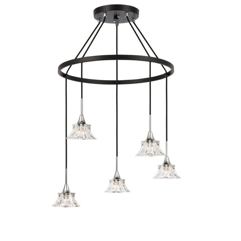 Lustre de roue de wagon à commande unique/à 5 lumières Angeline, Chrome / Bronze