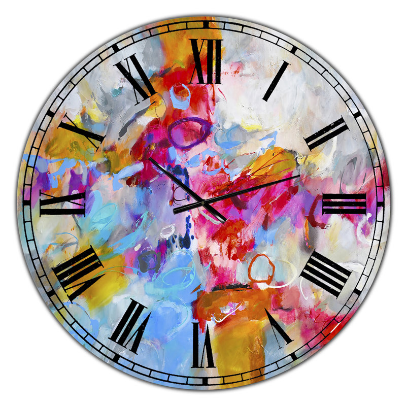 Horloge murale moderne surdimensionnée bleue et jaune Spatters IV, Moyen