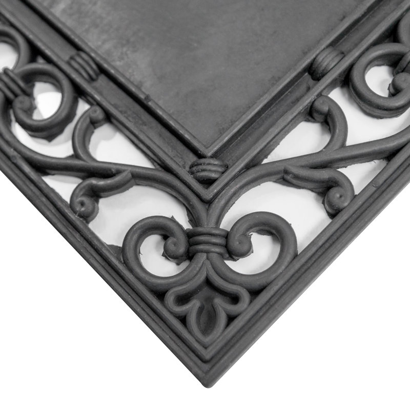 Plateau de tapis en caoutchouc antidérapant 24 po x 36 po Black Scroll