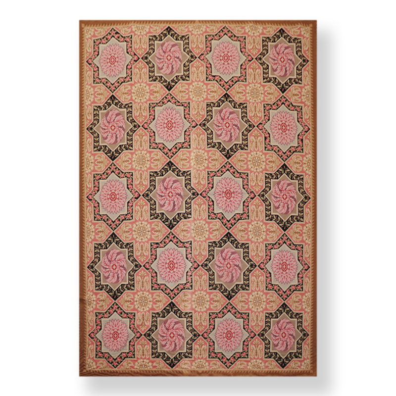 Tapis unique en laine noué à la main brun / rose 6 pi 1 po x 9 pi 3 po Abrahams