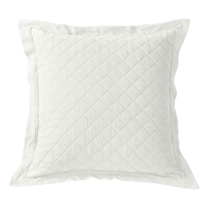 Diamond Linen Cotton Quilted Classic Chic Modern Rustic Pillow Sham, Euro, Vintage White