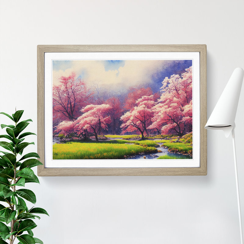 Spring Forest Watercolour Vol.3 - Single Picture Frame Print, Oak, 46cm H x 64cm W x 2cm D