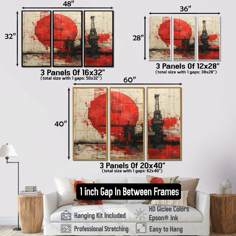 Red Black Petrochemical Pulse Oil Rigs - Oil Rigs / Fields, impression d'art mural, H 28 po x l 36 po x P 1 po