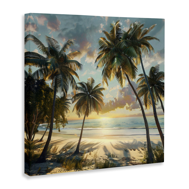 Toile tropicale, coucher de soleil à travers des palmiers, art mural par LSR Creative Studio, H 24 po x l 24 po