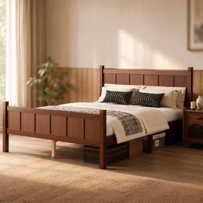 Wooden Bed with Headboard and Footboard, Platform Bed for Bedroom