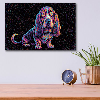 'Basset Hound Afraid Of Thunder' by Rich Monet Acrylic Glass Wall Art, 16" x 12"