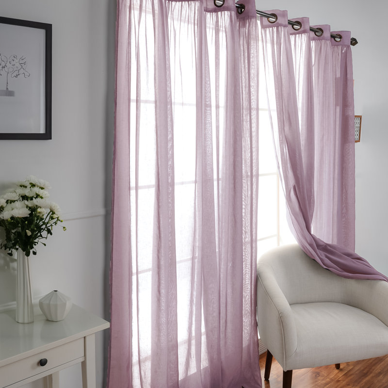 Gathered Linen-Textured Grommet Semi-Sheer Curtains (Set Of 2), Lilac, 52" W x 96" L