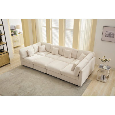 8 Piece Upholstered Sectional Modular Sofa Bed With Two Ottomans