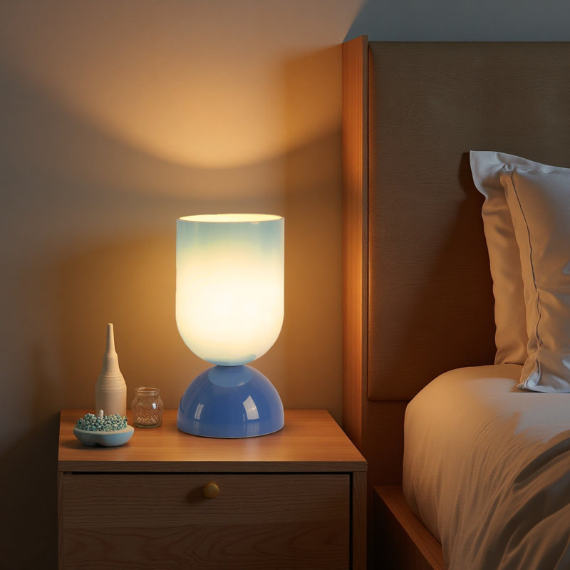 9'' Modern Blue Glass Accent Table Lamp with Dimmer, cULus Certified for Bedroom Nightstands, Living Room Side Tables, Home Offices Desks or Contemporary Decor