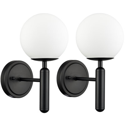 Kaone Black Armed Sconce with Globe Milk Glass Shade Set of 2