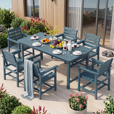  6 - Person Rectangular Outdoor Dining Set with 6 Chairs, Hdpe Patio Dining Table Sets