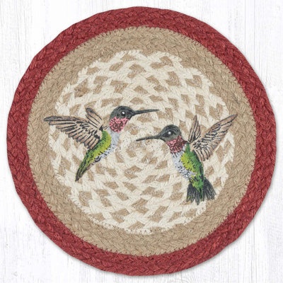  Vibrant Hummingbird Design Round Jute Trivet