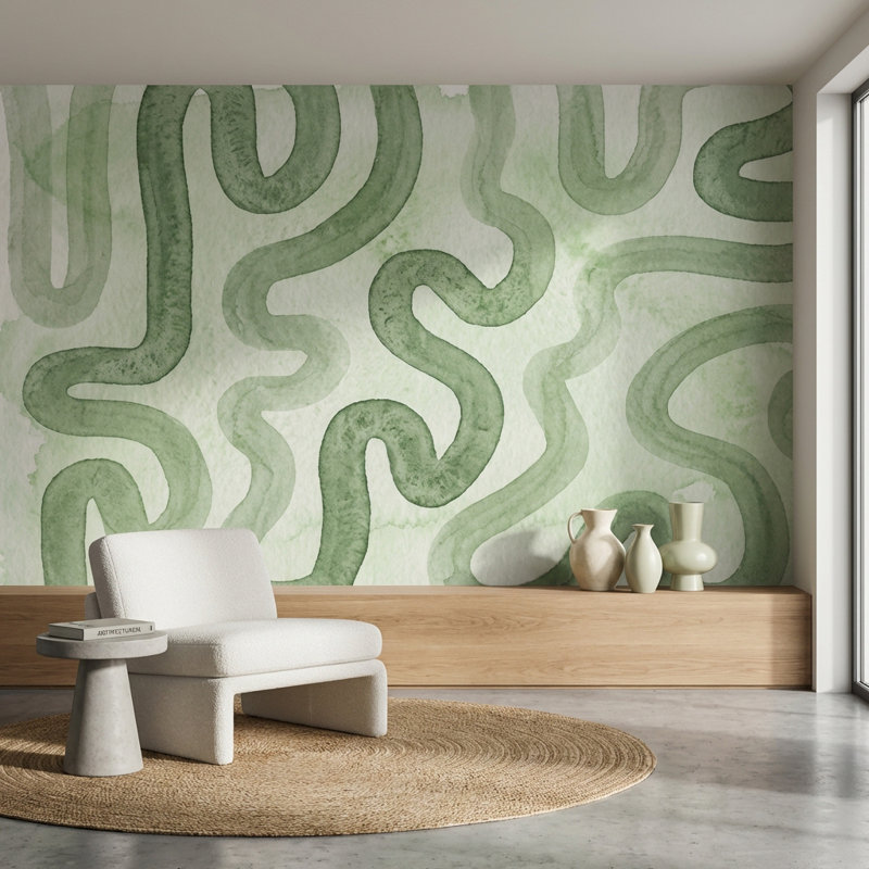 Décoration murale abstraite à motif de papier peint vert, Non tissé non collé, 160 po x 108 po